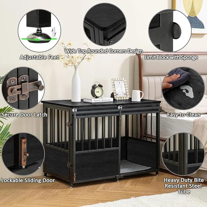 KOOPRO 40 Inch Dog Crate Furniture with Cushion for Small Medium Dogs, Wooden Heavy Duty Dog Kennel with Double Doors, Dec...