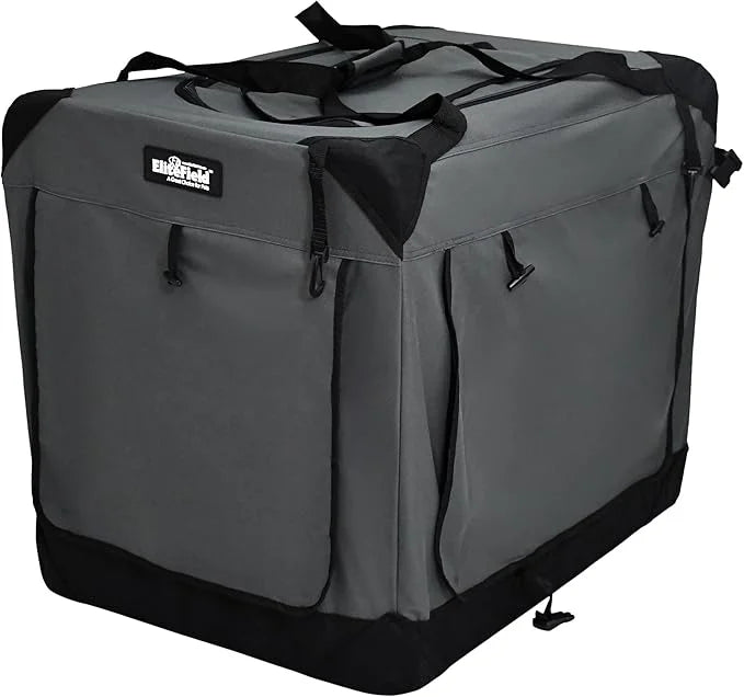 EliteField 4-Door Folding Soft Dog Crate with Curtains, Carrying Bag and Fleece Bed (2 Year Warranty), Indoor & Outdoor Pe...