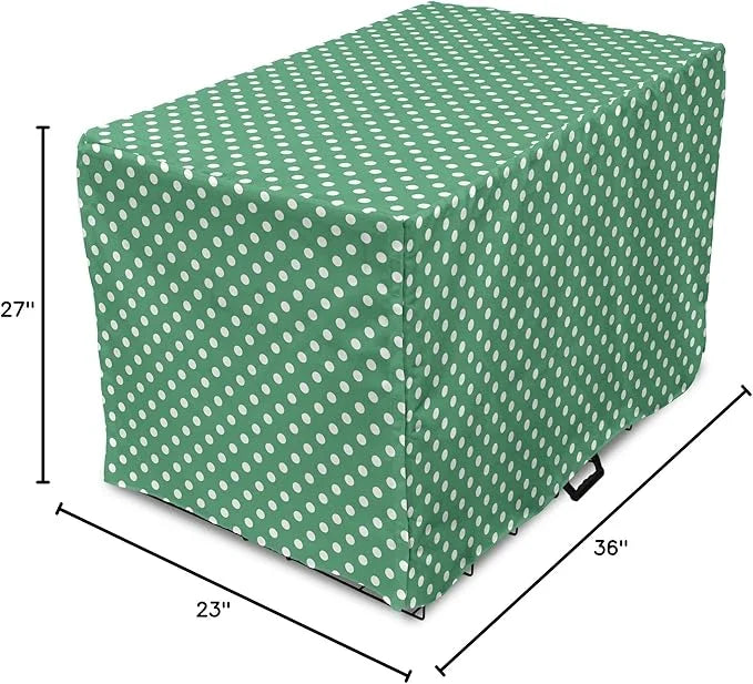Lunarable Green Dog Crate Cover, Old Fashioned Polka Dot Pattern on Green Background Classical Traditional, Easy to Use Pe...