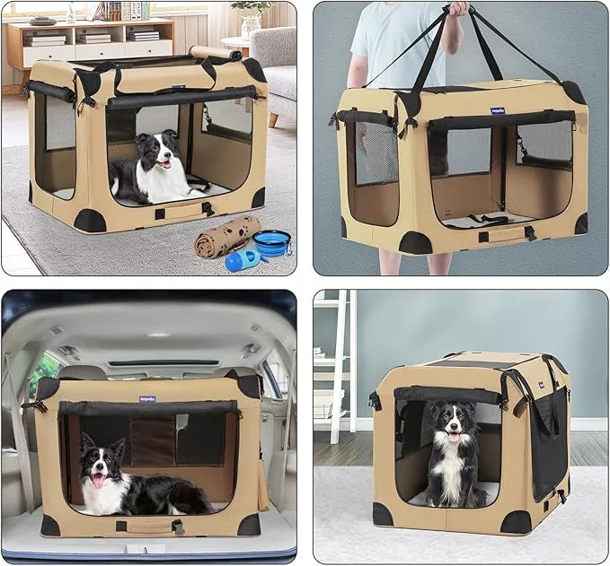 Petprsco Portable Dog Crate - 32"x23"x23" Collapsible Dog Travel Crate for Medium/Large Dogs with Soft Blanket, Foldable B...
