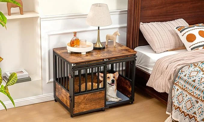 KOOPRO 32 Inch Dog Crate Furniture with Cushion for Large Medium Dogs, Wooden Heavy Duty Dog Kennel with Double Doors, Dec...