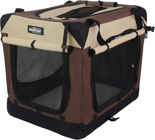 EliteField 4-Door Folding Soft Dog Crate with Curtains, Carrying Bag and Fleece Bed (2 Year Warranty), Indoor & Outdoor Pe...