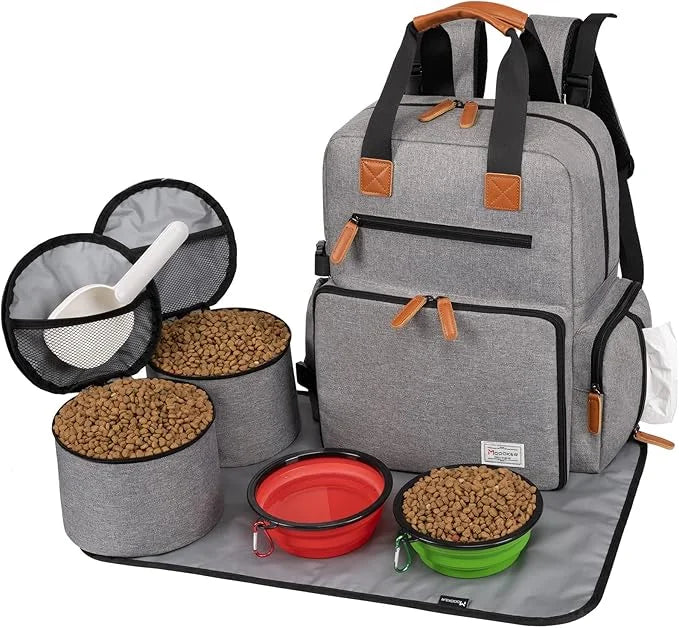 Modoker Dog Travel Bag, Airline Approved Backpack for Pet Accessories Organizer, Tote Weekend Bag with 2 Dog Food Storage ...