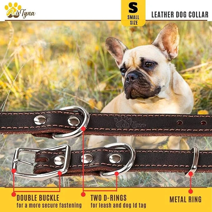 Heavy Duty Leather Dog Collar for Small Dogs - Soft and Strong Dog Collar for Puppy or Small Dogs (Small: Fit 10" - 14.5" ...