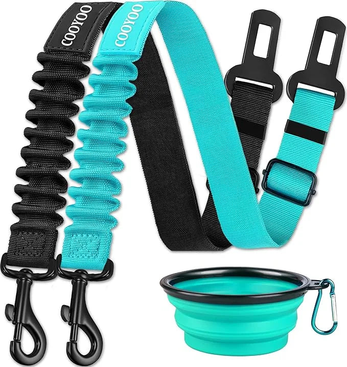 COOYOO Dog Seat Belt,3 Piece Set Retractable Dog Car Harness Adjustable Dog Seat Belt for Vehicle Nylon Pet Safety Seat Be...