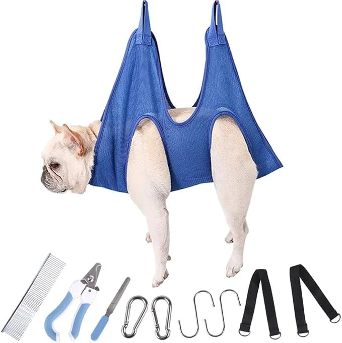 Pet Dog Grooming Hammock Harness with Two Heavy Duty Stainless Clips, Nail Clippers, Nail Trimmers, Scissors with Grooming...