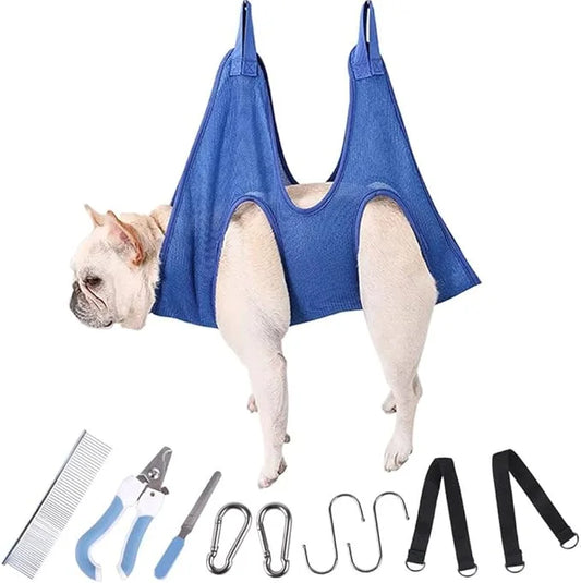 Pet Dog Grooming Hammock Harness with Two Heavy Duty Stainless Clips, Nail Clippers, Nail Trimmers, Scissors with Grooming...
