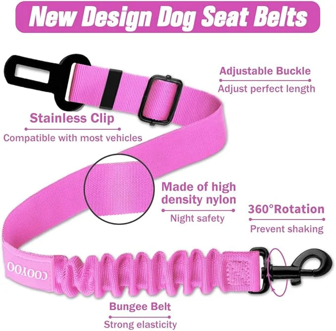 COOYOO Dog Seat Belt,3 Piece Set Retractable Dog Car Harness Adjustable Dog Seat Belt for Vehicle Nylon Pet Safety Seat Be...