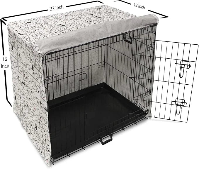 Lunarable Cartoon Dog Crate Cover, Funny Creatures and Monsters Doodle Faces in Manga Style Emotions, Easy to Use Pet Kenn...