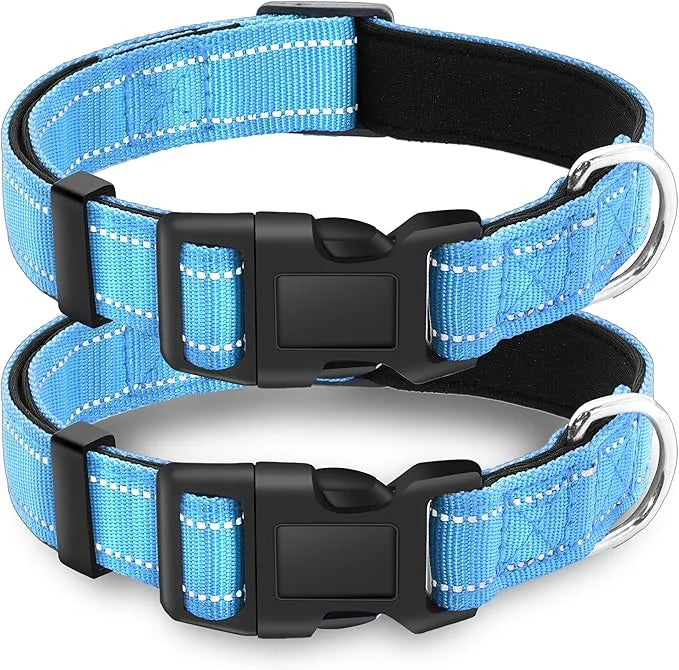 2 Pack Reflective Dog Collar with Safety Locking Buckle, Adjustable Soft Breathable Comfortable Nylon Pet Collar for Small...