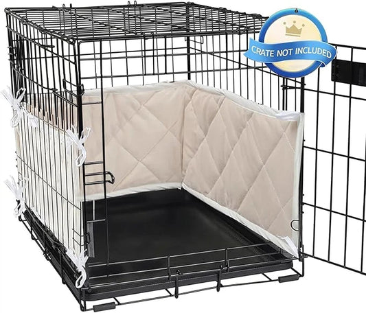 Dog Crate Bumpers With Ties - Apricot Training Pads, Safe and Comfortable Crate, Tail Protector (Bumper Only, Crate Not In...