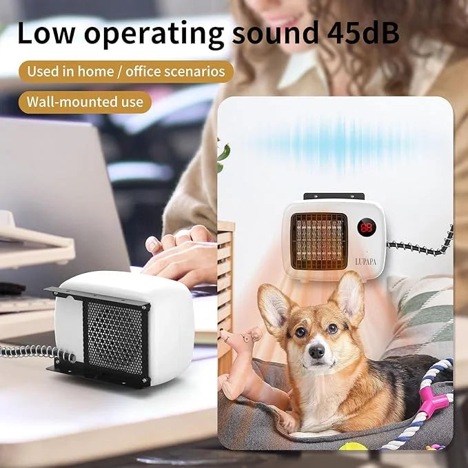 Thermostatic Dog House Heater with Anti-Bite Wires, Wall-Mounted Pet Heater with 2 Wind Speed Modes (300W/600W), Suitable ...