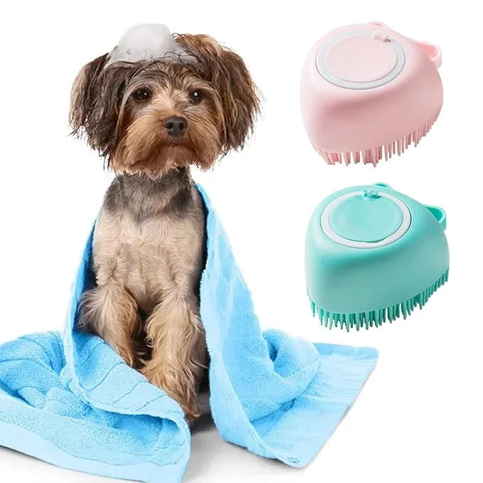 2 Pack Pet Bath Massage Brush Soft Silicone with Ring Handle Shampoo Dispenser for Dogs Cats - Product Image