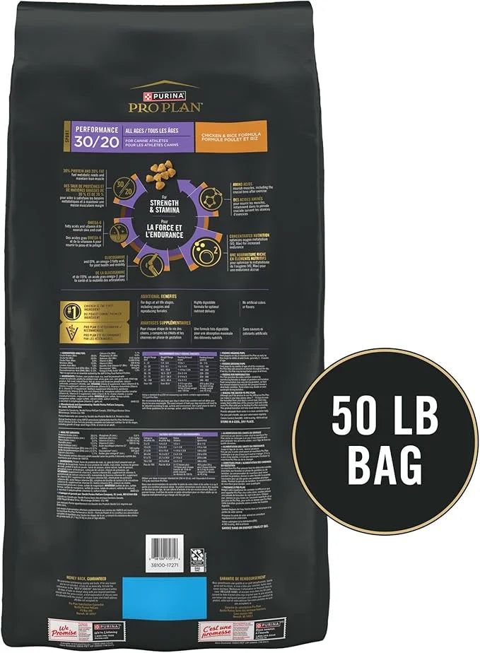 Purina Pro Plan Sport Performance 30/20 Chicken and Rice Formula High Protein Dog Food - 50 Pound (Pack of 1) - Product Image