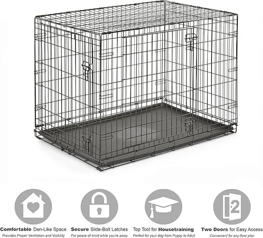 New World Newly Enhanced Double Door New World Dog Crate, Includes Leak-Proof Pan, Floor Protecting Feet, & New Patented F...