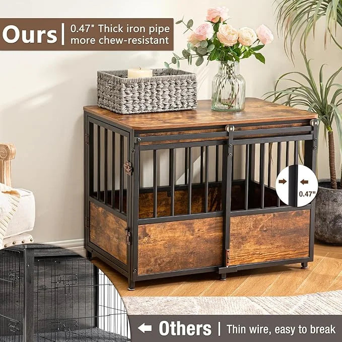 KOOPRO 32 Inch Dog Crate Furniture with Cushion for Large Medium Dogs, Wooden Heavy Duty Dog Kennel with Double Doors, Dec...