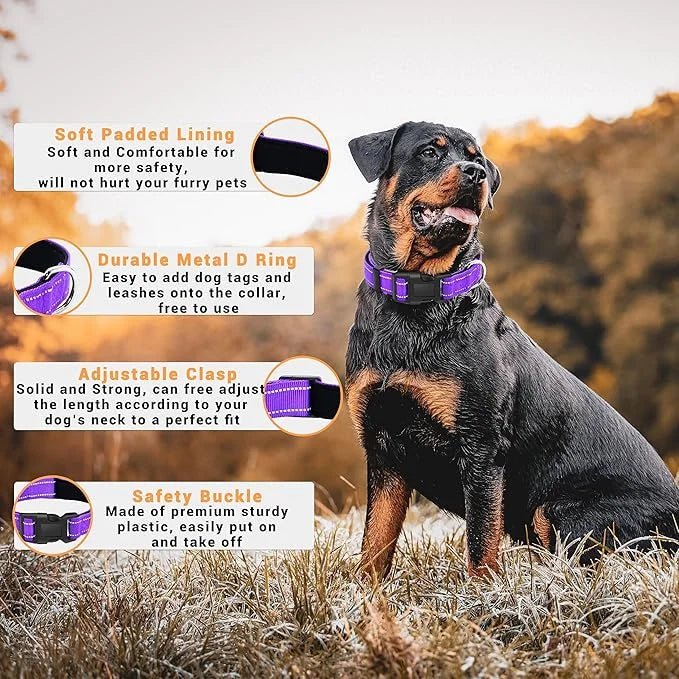 2 Pack Reflective Dog Collar with Safety Locking Buckle, Adjustable Soft Breathable Comfortable Nylon Pet Collar for Small...