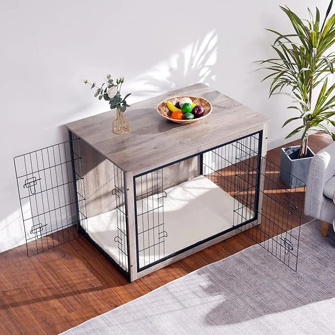 DWANTON Dog Crate Furniture with Cushion, Wooden Kennel Table with Double Doors, Indoor Dog House, Extra Large Size, 43.3"...
