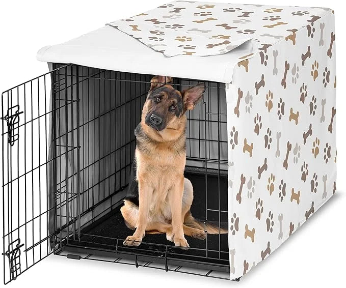 Sweet Jojo Designs 48in. Large Dog Crate Cover (Bones and Paw Prints) Pet Cage, Kennel Covers (Modern, Cartoon, Doggy, Pup...