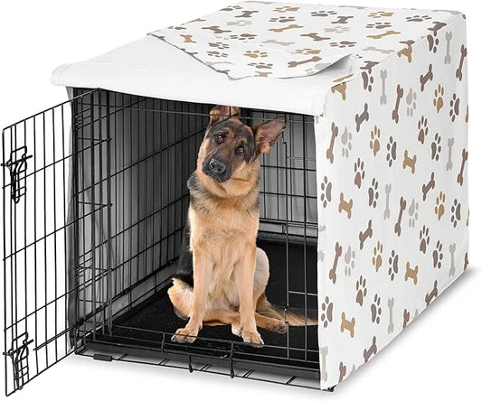 Sweet Jojo Designs 48in. Large Dog Crate Cover (Bones and Paw Prints) Pet Cage, Kennel Covers (Modern, Cartoon, Doggy, Pup...