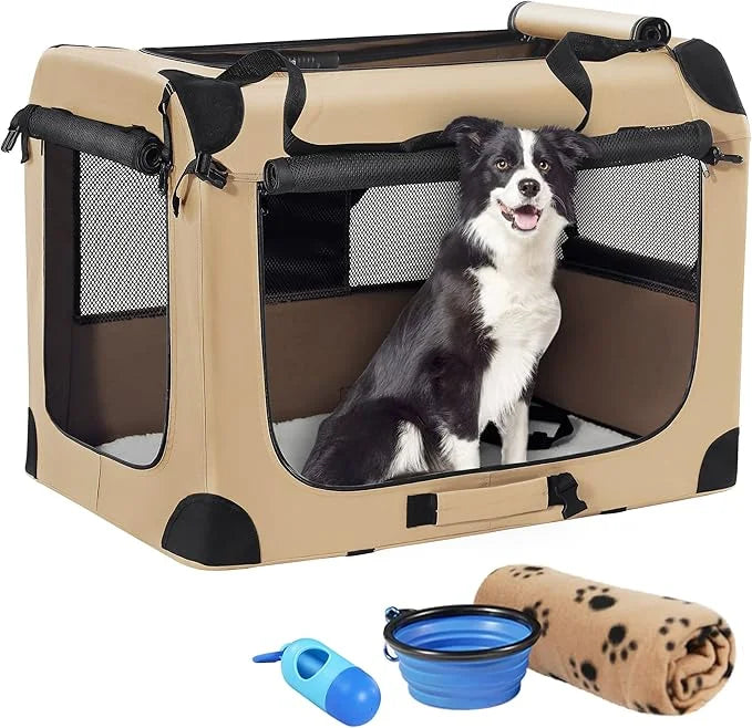 Petprsco Portable Dog Crate - 32"x23"x23" Collapsible Dog Travel Crate for Medium/Large Dogs with Soft Blanket, Foldable B...