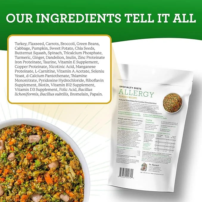 Dr. Harvey's Specialty Diet Allergy Turkey Recipe, Human Grade Dog Food for Dogs with Sensitivities and Allergies, Trial S...