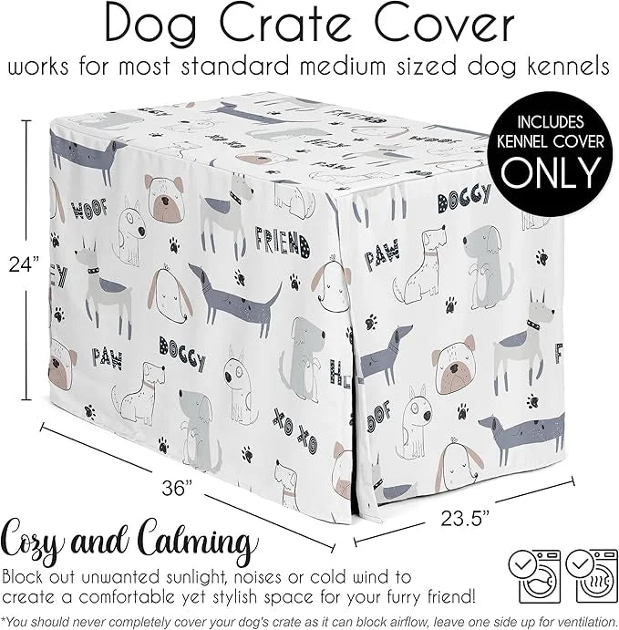 Sweet Jojo Designs 36in. Medium Dog Crate Cover (Cartoon Puppy Print) Pet Cage, Kennel Covers (Neutral, Modern, Bulldog, W...