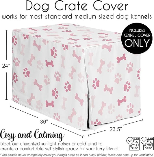 Sweet Jojo Designs 36in. Medium Dog Crate Cover (Bones and Paw Prints) Pet Cage, Kennel Covers (Modern, Cartoon, Doggy, Pu...
