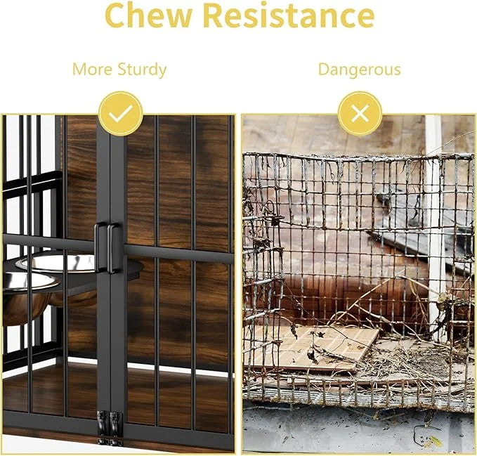 ROOMTEC Dog Crate Furniture-Style Cages for Large Dogs Indoor Heavy Duty Super Sturdy Dog Kennels with 2 Stainless Steel B...
