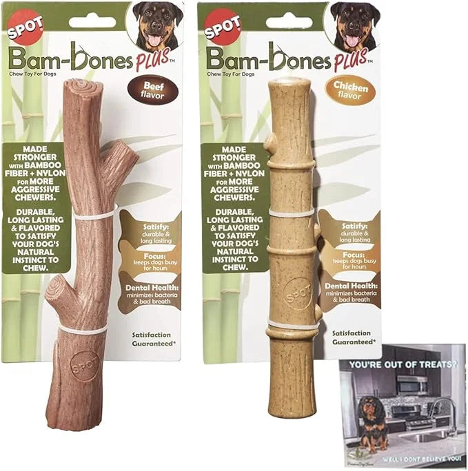 SPOT Bambones Bamboo Plus Bamboo Stick 2 Pack Bundle – Easy Grip Durable Dog Chew Toy for Aggressive Chewers & Puppies –A ...