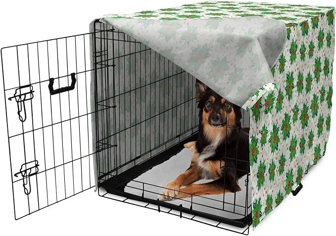 Lunarable Berries Dog Crate Cover, Holiday Themed Illustration of Berries Seasonal Christmas Ornaments, Easy to Use Pet Ke...