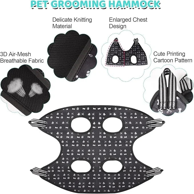 Pet Grooming Hammock, Dog Restraint Harness with Nail Clippers/Trimmer/Nail File/Comb, Cute Printed Dogs Sling Hanger for ...