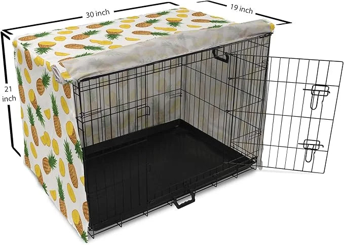 Lunarable Pineapple Dog Crate Cover, Sliced in Half Ananas Exotic Fruit Rhythmic Retro Look Print, Easy to Use Pet Kennel ...