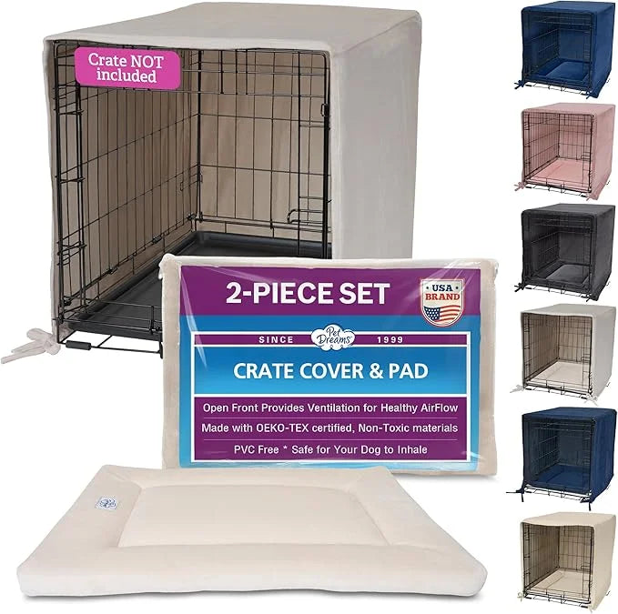 Pet Dreams Dog Crate Cover & Mat- Breathable Non-Toxic Kennel Topper for Single-Door Crates, Fits iCrate Dog Cages 18, 24,...