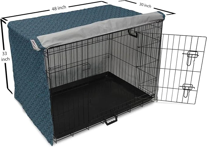 Lunarable Damask Blue Dog Crate Cover, Repetition with Rococo Inspired Royal Style Ornamental Pattern, Easy to Use Pet Ken...