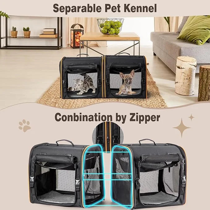 2-in-1 Cat, Dog Carrier for Pets up to 30 Lbs, Double Pet Carrier Car Travel Portable Twin Compartment Pet Kennel Dog Crat...