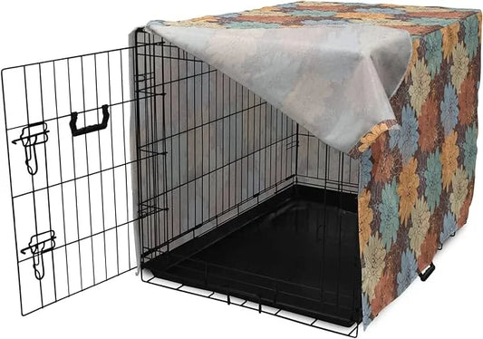 Lunarable Floral Dog Crate Cover, Blossoming Flowers Pattern Botanical Garden Art Illustration Colorful Vintage Design, Ea...