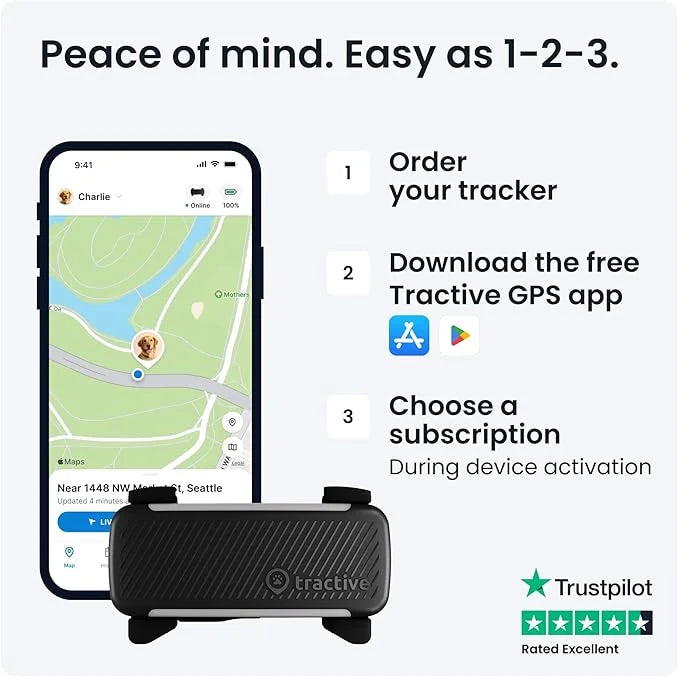 Tractive GPS Dog Tracker (2025 Release) | Real-time Pet Location Tracker | Health & Wellness Alerts | Virtual Fence for Do...