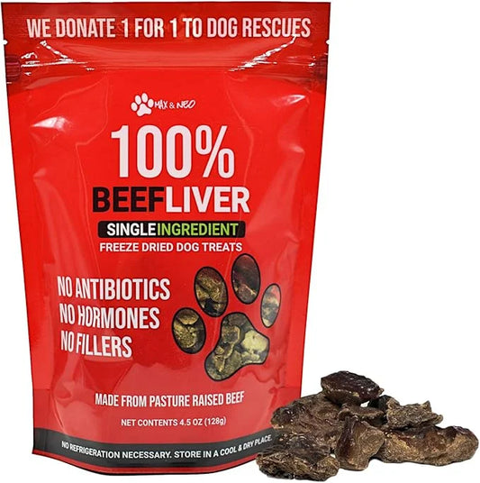 Max and Neo Freeze Dried Beef Liver Dog Treats - Single Ingredient, Pasture Raised, Grass Fed, Human Grade Beef Grown in T...