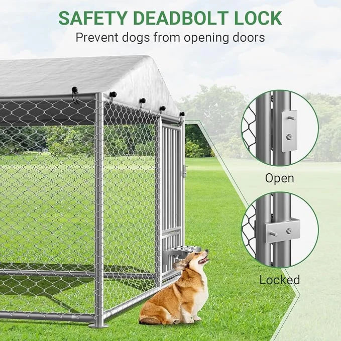 Rovibek Outdoor Dog Kennel with Roof, 6.7 X 6.7 Outside Kennel Heavy Duty Dog Run Fence with Waterproof Sun-Proof Cover, O...