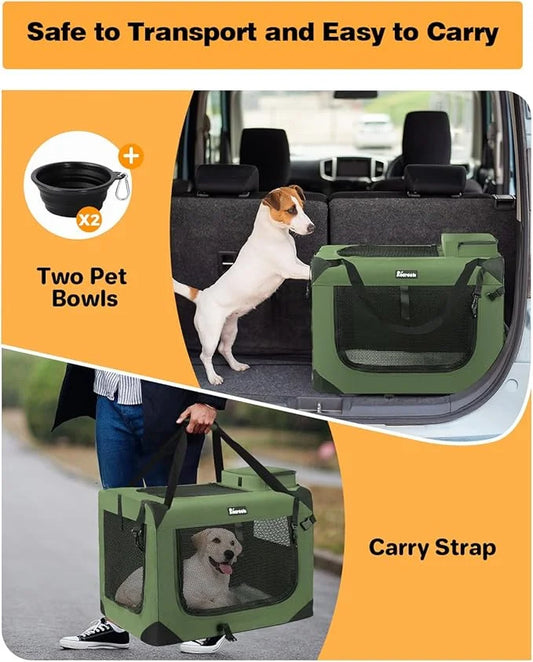 Extra Large Dog Crate with 2 Foldable Bowl, 32 Inch Collapsible Travel Dog Crate Kennel with Soft Blanket for Medium Dogs,...
