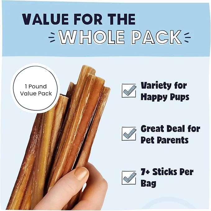 Pawstruck Natural 8-12" Bully Sticks for Dogs - Best Long Lasting, Rawhide Free, Low Odor & Grain Free Dental Chew Treat -...