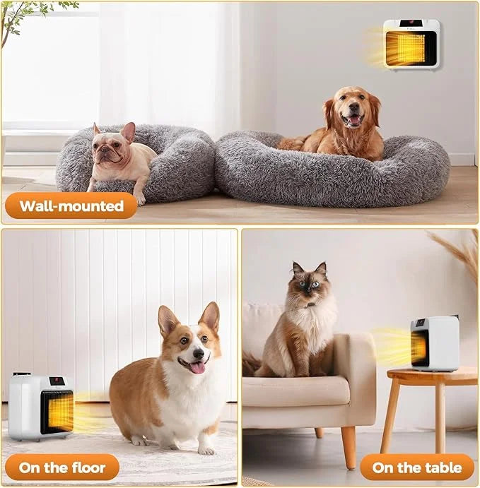 600W Dog House Heater for Chicken Coop and Rabbits - Portable With Digital Display, White Wall-Mounted Insulated Winter Pe...