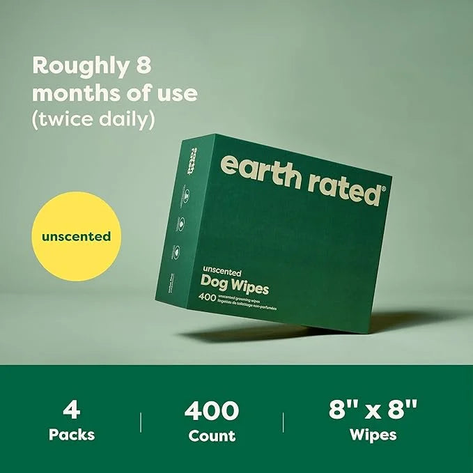 Earth Rated Pet Grooming Wipes for Dogs and Cats, Hypoallergenic, Cleaning and Hydrating, for Paws, Body and Butt, Unscent...