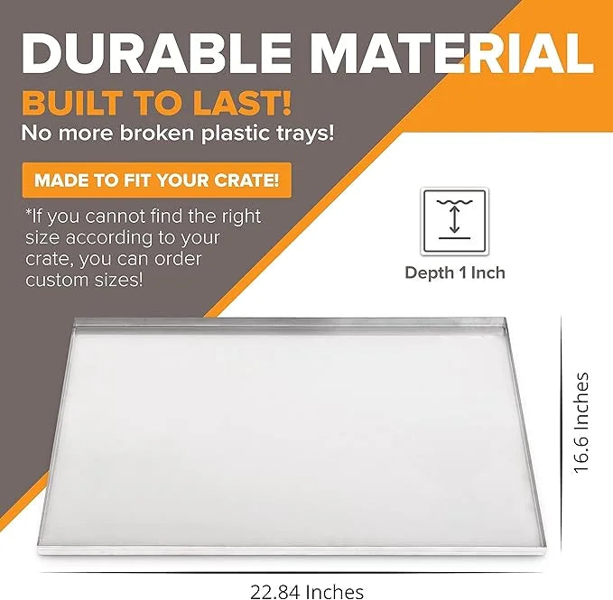 Pinnacle Systems (Stainless Steel, 22.84" L X 16.6" W X 1") Metal Replacement Dog Crate Pan Chew Proof Crack Proof Pet Ken...
