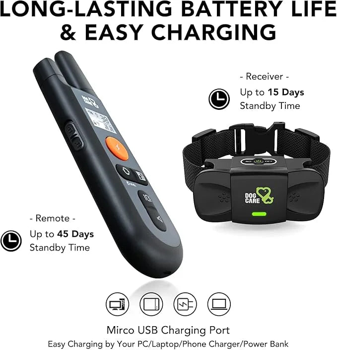 DOG CARE Dog Training Collar with Remote - Dog Shock Collar for All Dogs with 1800FT Remote, Rechargeable Dog Bark Collar ...
