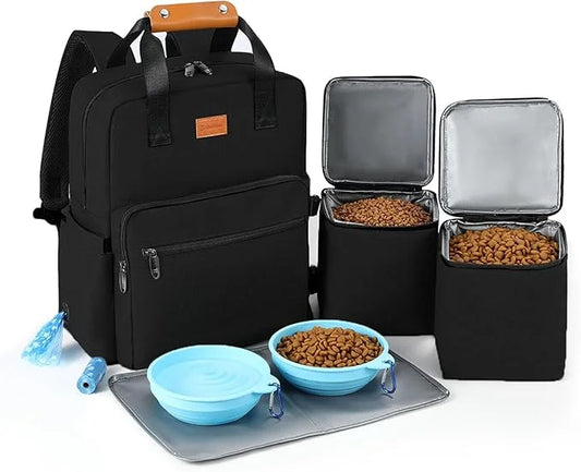 Dog Travel Bag, Airline Approved Organizer Backpack with Multi-Function Pockets, 25L Accessories Set with 2 Food Storage C...