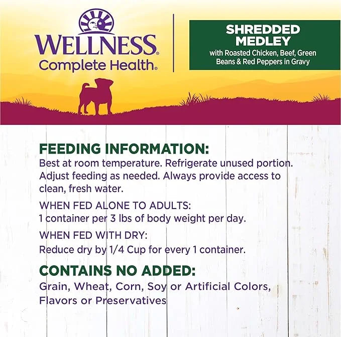 Wellness Natural Pet Food 3 Oz Grain Free Natural Wet Small Breed Roasted chicken, beef, green beans & Red Peppers. (12 Pa...