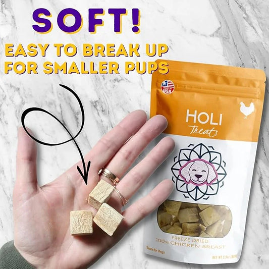 HOLI Freeze Dried Chicken Dog Treats - 100% All Natural Chicken Breast - Human Grade, Single Ingredient - Grain Free, Glut...