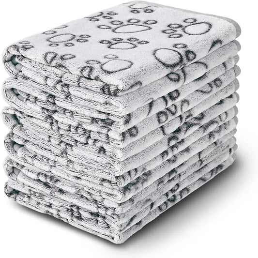 1 Pack 6 Blankets Dog Cat Soft Fluffy Fleece Pet Blanket Warm Cute Print Design Puppy Kitten Blanket Doggy Paw Grey Large(...